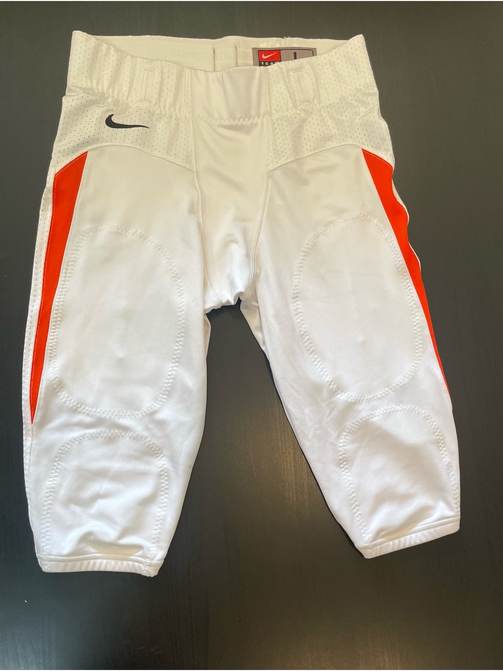 Nike Men’s White and Orange Padded Football Pants ( Large)